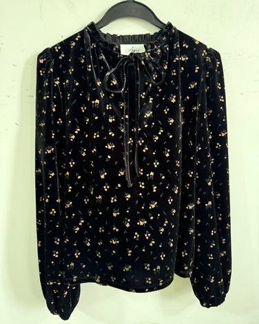 Velvet floral print blouse