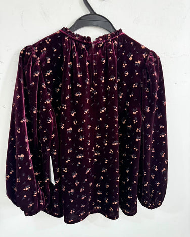 Velvet floral print blouse