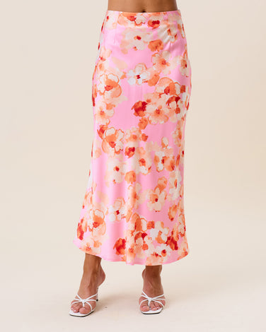 Floral satin maxi skirt