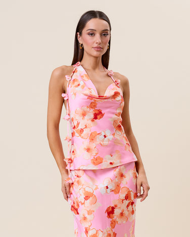Floral satin halter top
