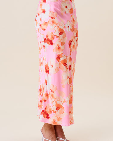 Floral satin maxi skirt