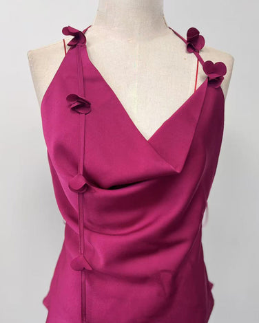 Cowlneck halter satin top