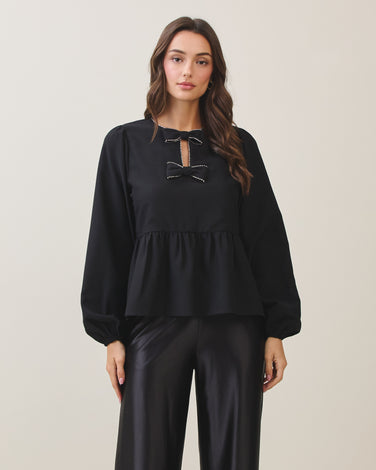 Rhinestone bow blouse