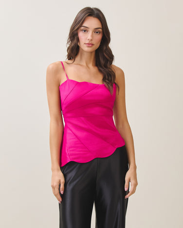Asymmetric taffeta cami top