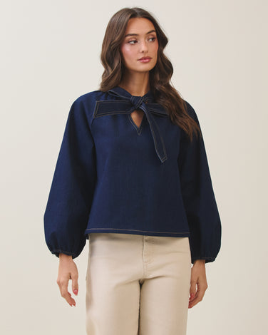 Bow denim blouse