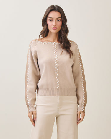 Contrast stitch two tone sweater