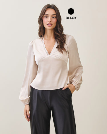 Lace trim satin blouse