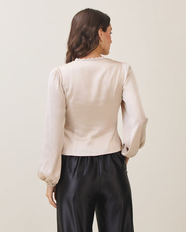 Lace trim satin blouse