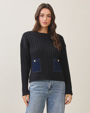 Denim patch pocket sweater
