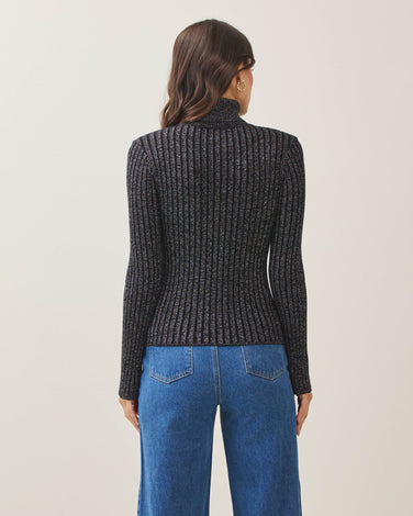 Metallic ribbed turtleneck sweater