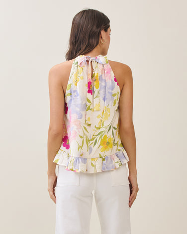 Floral ruffle halter top