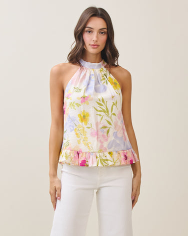Floral ruffle halter top
