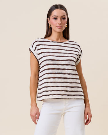 Striped openwork knit top