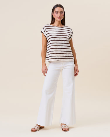 Striped openwork knit top