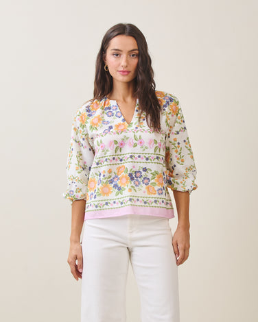 Floral  v-neck 3/4 sleeve blouse