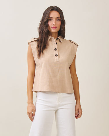 Sleeveless button top