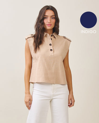 Sleeveless button top