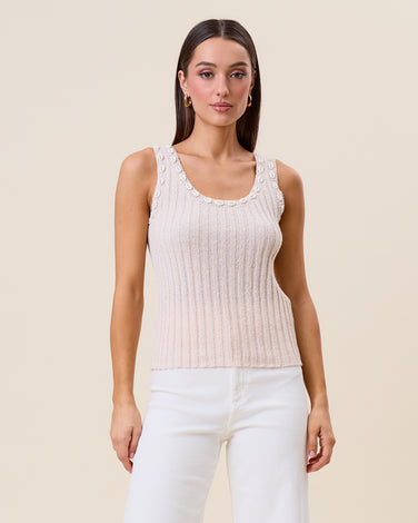 Shell embellished sleeveless knit top