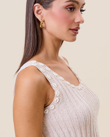 Shell embellished sleeveless knit top