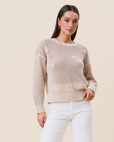 Shell flower embellished sweater