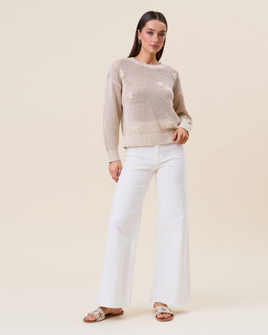 Shell flower embellished sweater