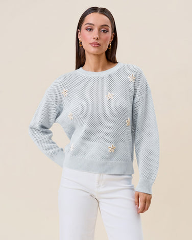 Shell flower embellished sweater