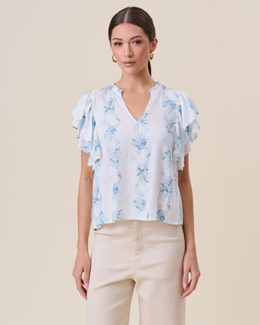 Floral jacquard ruffle blouse