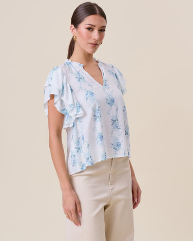 Floral jacquard ruffle blouse