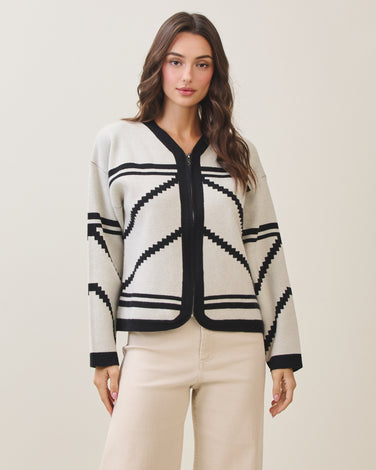 Contrast zip-up cardigan