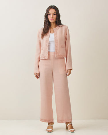 Floral lace tweed pants