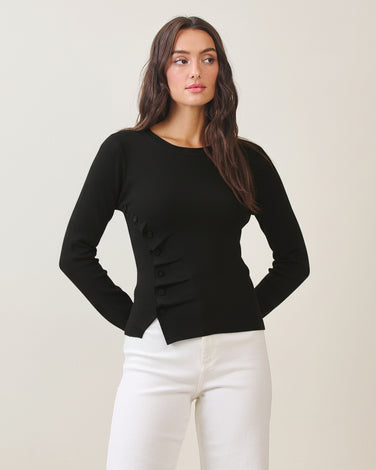Side button pleated split top
