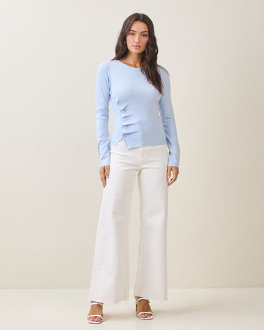 Side button pleated split top