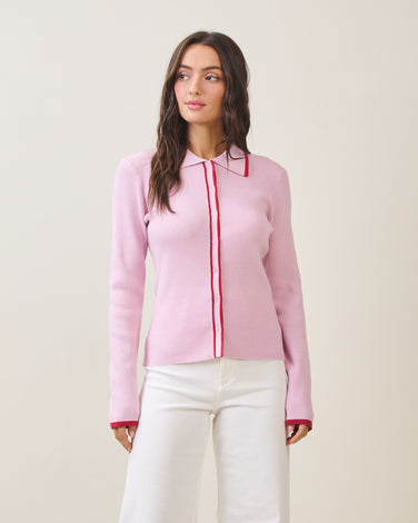 Contrast button down knit top