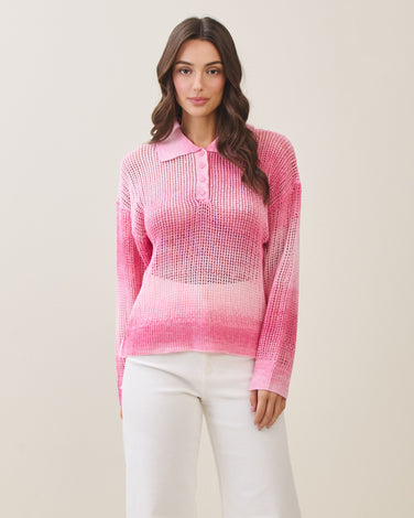 Pink ombre open knit top