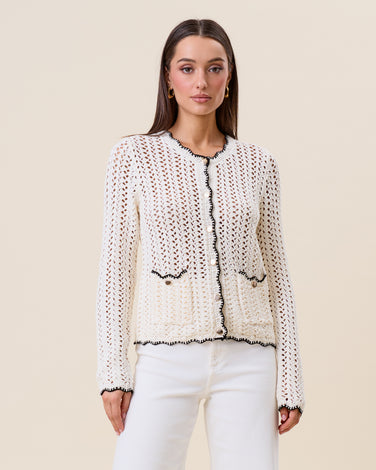 Openwork contrast knit cardigan