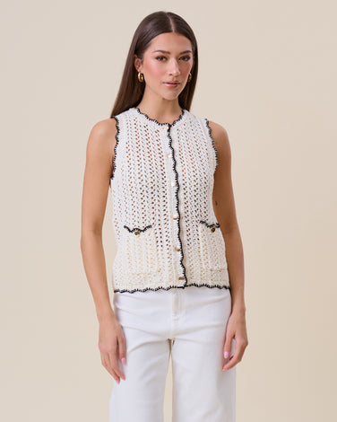 Contrast open knit vest