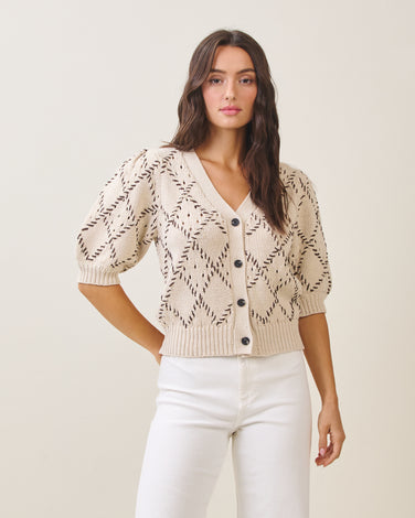 Diamond textured half sleeve cardigan