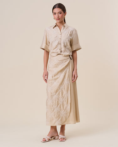 Embroidered buckle wrap maxi skirt
