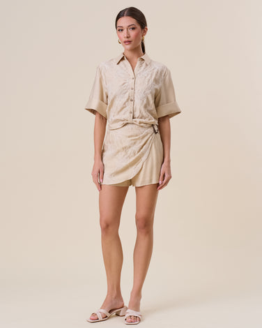 Embroidered button down top