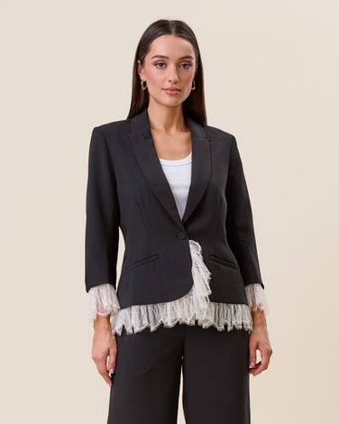 Layered look lace trim blazer