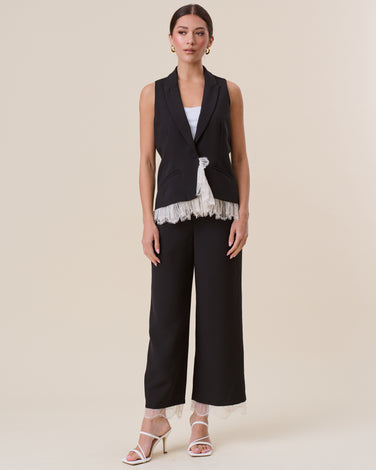 Layered look lace trim vest