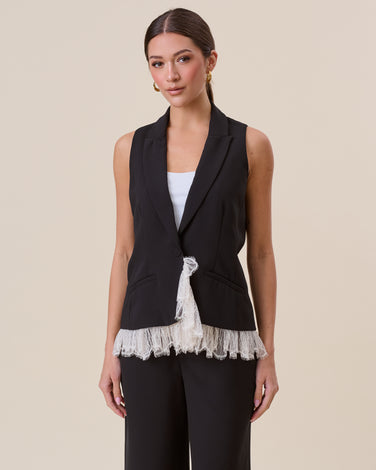 Layered look lace trim vest
