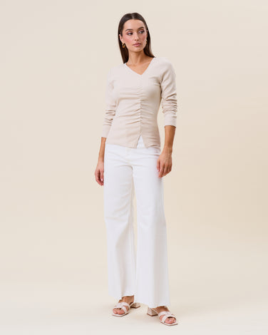 Asymmetric shirred top