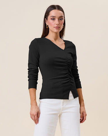 Asymmetric shirred top