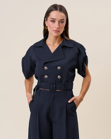 Cropped short sleeve trench coat top