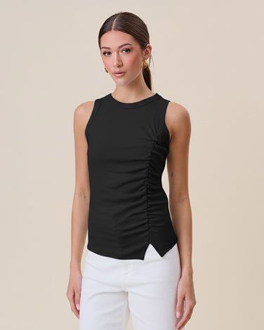 Ruched side split ribbed top