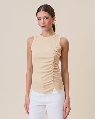 Ruched side split ribbed top
