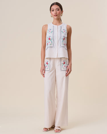 Embroidered sleeveless blouse