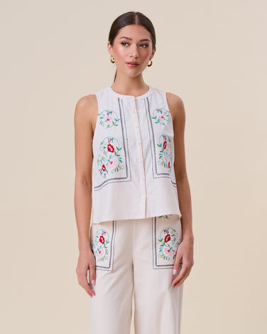 Embroidered sleeveless blouse