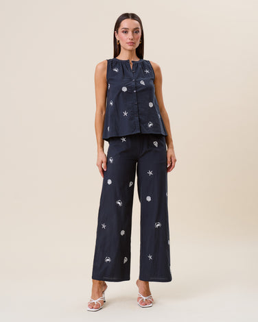 Embroidered sleeveless blouse